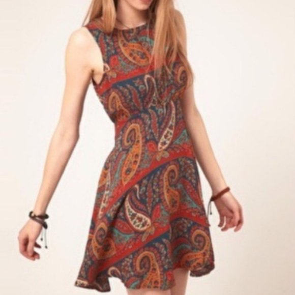Free People Dresses & Skirts - Free People Dancing Pretty Paisley Mini Dress, Rust/Teal Paisley, Size 2